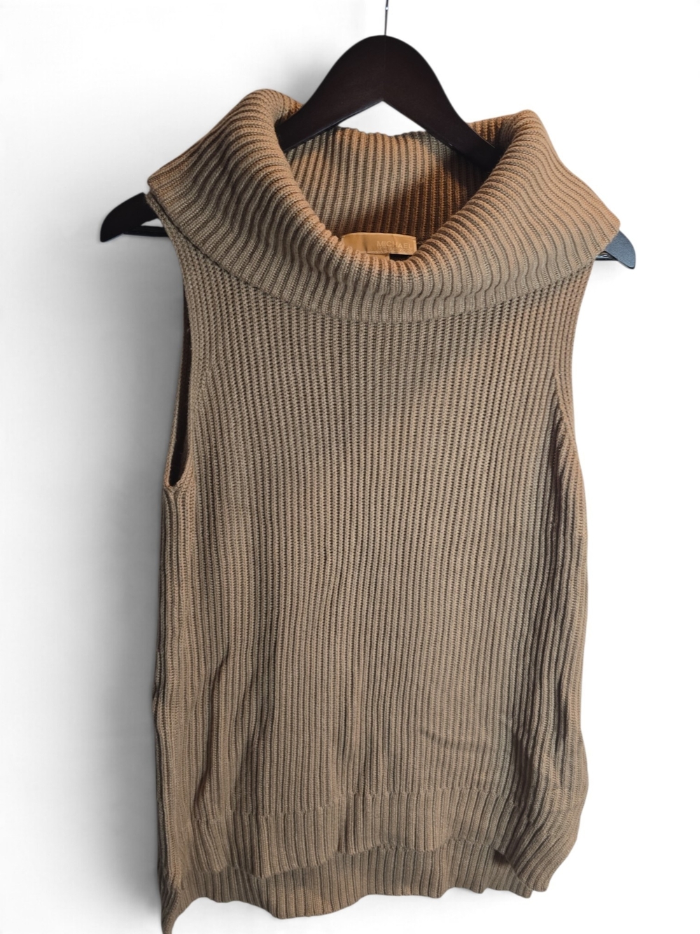 Michael Kors Sleeveless Turtleneck Ribbed Sweater - Brown